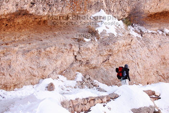 Beth Marek hiking down the South Kaibab trail, backpacking the Grand Canyon with Beth, Thursday, January 1, 2009.
Filename: SRM_20090101_11520147.jpg
Aperture: f/8.0
Shutter Speed: 1/160
Body: Canon EOS-1D Mark II
Lens: Canon EF 100-400mm f/4.5-5.6 L IS USM