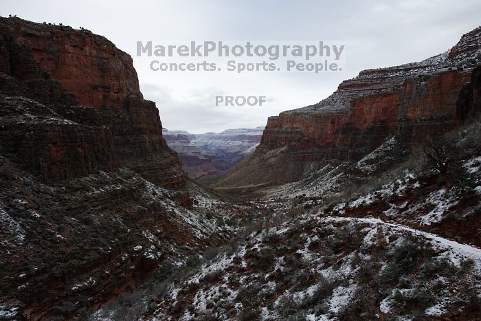 Hike up the Bright Angel trail from Indian Gardens campground, while backpacking the Grand Canyon, on Sunday, January 4, 2009.

Filename: SRM_20090104_09201173.JPG
Aperture: f/11.0
Shutter Speed: 1/25
Body: Canon EOS-1D Mark II
Lens: Canon EF 16-35mm f/2.8 L