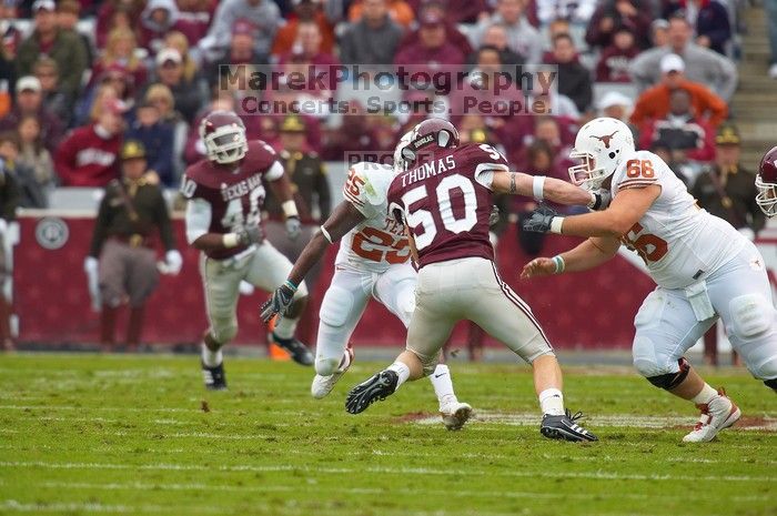 The University of Texas, Austin played Texas A&M in football at Kyle Field, College Station, on November 23, 2007. UT lost to the Aggies, 30 to 38.
Filename: SRM_20071123_1632269.jpg
Aperture: f/5.6
Shutter Speed: 1/640
Body: Canon EOS-1D Mark II
Lens: Canon EF 300mm f/2.8 L IS