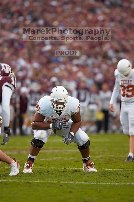 The University of Texas, Austin played Texas A&M in football at Kyle Field, College Station, on November 23, 2007. UT lost to the Aggies, 30 to 38.
Filename: SRM_20071123_1714063.jpg
Aperture: f/2.8
Shutter Speed: 1/1000
Body: Canon EOS-1D Mark II
Lens: Canon EF 300mm f/2.8 L IS