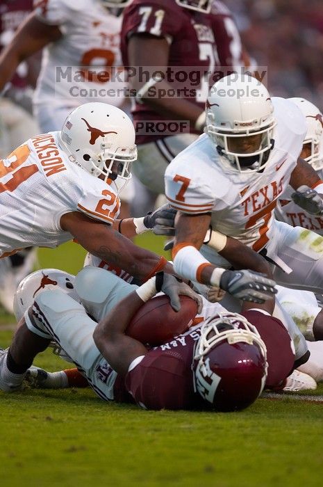 The University of Texas, Austin played Texas A&M in football at Kyle Field, College Station, on November 23, 2007.  UT lost to the Aggies, 30 to 38.

Filename: SRM_20071123_1800086.jpg
Aperture: f/2.8
Shutter Speed: 1/640
Body: Canon EOS-1D Mark II
Lens: Canon EF 300mm f/2.8 L IS