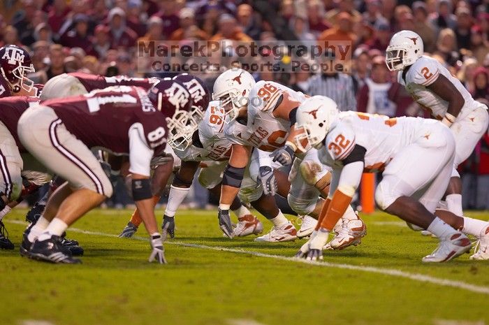 The University of Texas, Austin played Texas A&M in football at Kyle Field, College Station, on November 23, 2007.  UT lost to the Aggies, 30 to 38.

Filename: SRM_20071123_1816386.jpg
Aperture: f/2.8
Shutter Speed: 1/500
Body: Canon EOS-1D Mark II
Lens: Canon EF 300mm f/2.8 L IS