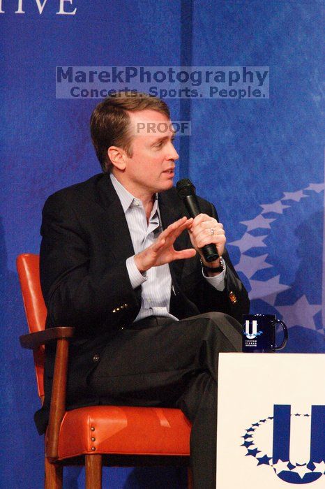 Paul Bell, president of Dell Global Public, at the opening plenary session of the CGIU meeting. Day one of the 2nd Annual Clinton Global Initiative University (CGIU) meeting was held at The University of Texas at Austin, Friday, February 13, 2009.
Filename: SRM_20090213_17240102.jpg
Aperture: f/5.6
Shutter Speed: 1/160
Body: Canon EOS-1D Mark II
Lens: Canon EF 300mm f/2.8 L IS