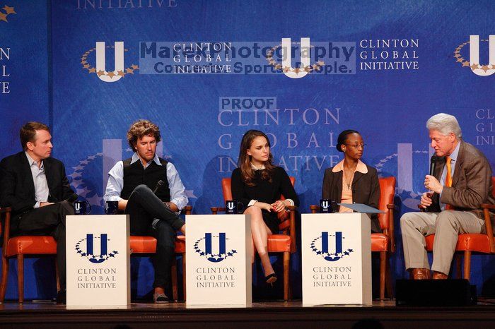 Paul Bell (1-L), president of Dell Global Public, Blake Mycoskie (2-L), founder of TOMS shoes, Natalie Portman (C), Mambidzeni Madzivire (2-R), BME graduate student at Mayo Graduate School, and Former President Bill Clinton (1-R) at the first plenary session of the CGIU meeting. Day one of the 2nd Annual Clinton Global Initiative University (CGIU) meeting was held at The University of Texas at Austin, Friday, February 13, 2009.
Filename: SRM_20090213_17263228.jpg
Aperture: f/4.0
Shutter Speed: 1/320
Body: Canon EOS-1D Mark II
Lens: Canon EF 300mm f/2.8 L IS