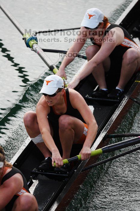 The Texas Rowing first varsity eight team, with coxswain Mary Cait McPherson, stroke Jen VanderMaarel, Felicia Izaguirre-Werner, Meg George, Nancy Arrington, Jelena Zunic, Karli Sheahan, Colleen Irby and Sara Cottingham, finished with a time of 6:44.7, defeating Duke which completed the race in 6:49.9. This was the second session of the Longhorn Invitational, Saturday morning, March 21, 2009 on Lady Bird Lake. They later won one more race against UCF on Sunday.
Filename: SRM_20090321_08402470.jpg
Aperture: f/2.8
Shutter Speed: 1/2000
Body: Canon EOS-1D Mark II
Lens: Canon EF 300mm f/2.8 L IS