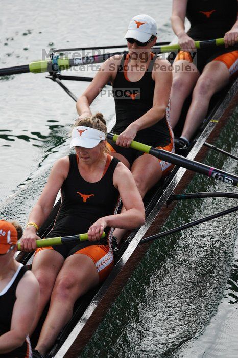 The Texas Rowing first varsity eight team, with coxswain Mary Cait McPherson, stroke Jen VanderMaarel, Felicia Izaguirre-Werner, Meg George, Nancy Arrington, Jelena Zunic, Karli Sheahan, Colleen Irby and Sara Cottingham, finished with a time of 6:44.7, defeating Duke which completed the race in 6:49.9. This was the second session of the Longhorn Invitational, Saturday morning, March 21, 2009 on Lady Bird Lake. They later won one more race against UCF on Sunday.
Filename: SRM_20090321_08402574.jpg
Aperture: f/2.8
Shutter Speed: 1/2000
Body: Canon EOS-1D Mark II
Lens: Canon EF 300mm f/2.8 L IS