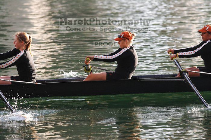 The Texas Rowing second novice eight team, with coxswain Emma Dirks, Sharon Dietz, Lucia Babar, Kait Postle, Ashley Hiatt, Andrea Janowski, Madonna Bregon, Daryn Ofczarzak and Dani Mohling, finished with a time of 7:34.5, defeating Iowa which completed the race in 7:35.6. This was the second session of the Longhorn Invitational, Saturday morning, March 21, 2009 on Lady Bird Lake. They won a total of three races over the weekend.
Filename: SRM_20090321_08510521.jpg
Aperture: f/4.0
Shutter Speed: 1/1600
Body: Canon EOS-1D Mark II
Lens: Canon EF 300mm f/2.8 L IS