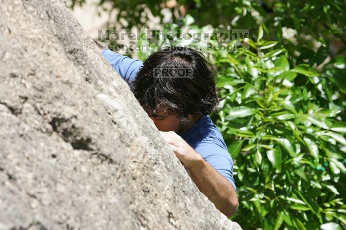 Javier Morales leading Nose Print on the Windshield (5.11c), shot from the top of Ack! (5.11b, but using the crack for the start instead) that I top roped up with my camera on my back. It was another long day of rock climbing at Seismic Wall on Austin's Barton Creek Greenbelt, Sunday, April 5, 2009.
Filename: SRM_20090405_13320755.jpg
Aperture: f/8.0
Shutter Speed: 1/500
Body: Canon EOS-1D Mark II
Lens: Canon EF 80-200mm f/2.8 L