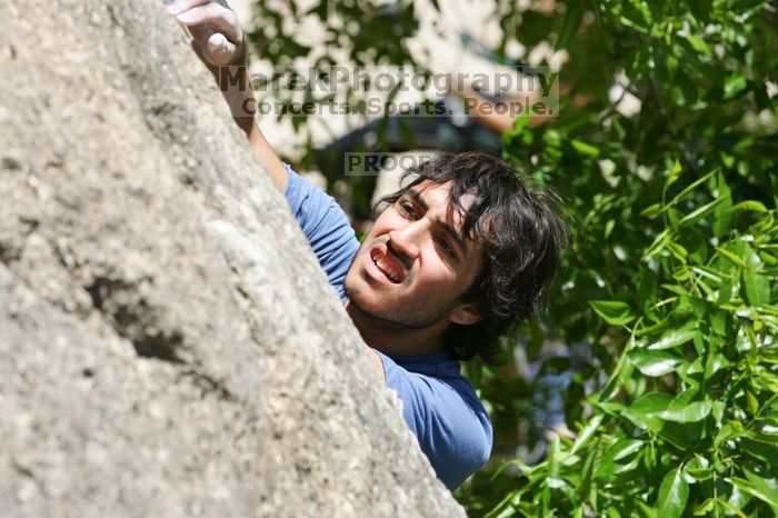 Javier Morales leading Nose Print on the Windshield (5.11c), shot from the top of Ack! (5.11b, but using the crack for the start instead) that I top roped up with my camera on my back. It was another long day of rock climbing at Seismic Wall on Austin's Barton Creek Greenbelt, Sunday, April 5, 2009.
Filename: SRM_20090405_13334271.jpg
Aperture: f/8.0
Shutter Speed: 1/500
Body: Canon EOS-1D Mark II
Lens: Canon EF 80-200mm f/2.8 L