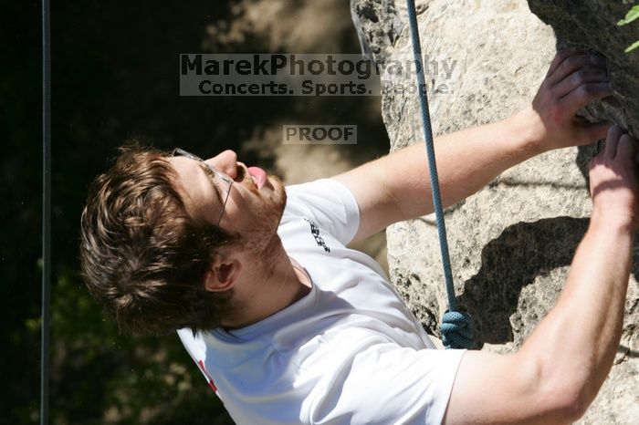 Me top roping Lick the Window (5.10c), shot (by Andrew Dreher) from the top of Ack! (5.11b, but using the crack for the start instead) that I top roped up with my camera on my back. It was another long day of rock climbing at Seismic Wall on Austin's Barton Creek Greenbelt, Sunday, April 5, 2009.
Filename: SRM_20090405_14411659.jpg
Aperture: f/10.0
Shutter Speed: 1/500
Body: Canon EOS-1D Mark II
Lens: Canon EF 80-200mm f/2.8 L