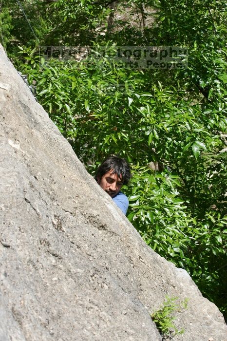 Javier Morales leading Nose Print on the Windshield (5.11c), shot from the top of Ack! (5.11b, but using the crack for the start instead) that I top roped up with my camera on my back. It was another long day of rock climbing at Seismic Wall on Austin's Barton Creek Greenbelt, Sunday, April 5, 2009.
Filename: SRM_20090405_14545879.jpg
Aperture: f/9.0
Shutter Speed: 1/500
Body: Canon EOS-1D Mark II
Lens: Canon EF 80-200mm f/2.8 L
