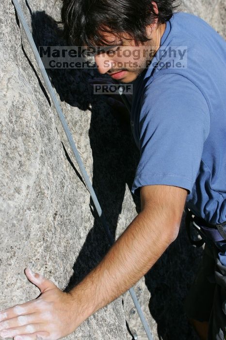 Javier Morales top rope climbing She's No Dog, She's My Wife (5.11b), shot from the top of Ack! (5.11b, but using the crack for the start instead) that I top roped up with my camera on my back. It was another long day of rock climbing at Seismic Wall on Austin's Barton Creek Greenbelt, Sunday, April 5, 2009.
Filename: SRM_20090405_16490070.jpg
Aperture: f/9.0
Shutter Speed: 1/500
Body: Canon EOS-1D Mark II
Lens: Canon EF 80-200mm f/2.8 L
