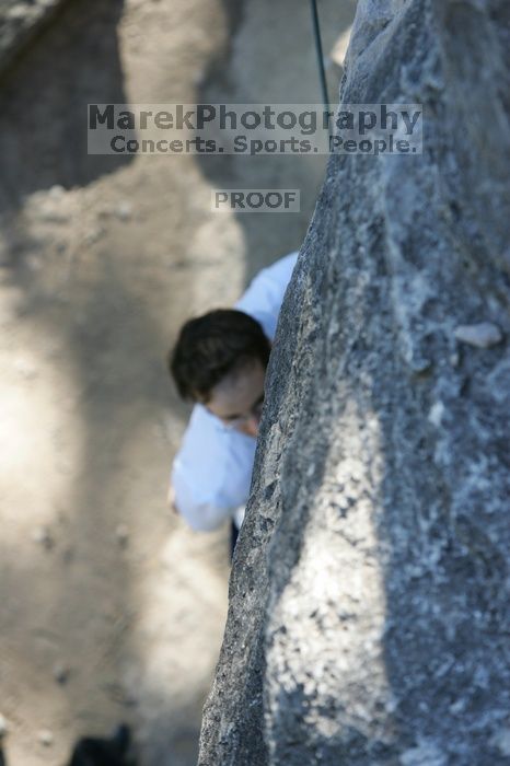 Me top roping Lick the Window (5.10c), shot by Javier Morales from the top of Ack! (5.11b, but using the crack for the start instead) that I top roped up with my camera on my back. It was another long day of rock climbing at Seismic Wall on Austin's Barton Creek Greenbelt, Sunday, April 5, 2009.
Filename: SRM_20090405_17225903.jpg
Aperture: f/4.5
Shutter Speed: 1/320
Body: Canon EOS-1D Mark II
Lens: Canon EF 80-200mm f/2.8 L