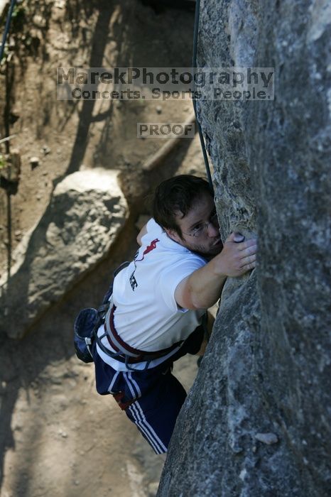 Me top roping Lick the Window (5.10c), shot by Javier Morales from the top of Ack! (5.11b, but using the crack for the start instead) that I top roped up with my camera on my back. It was another long day of rock climbing at Seismic Wall on Austin's Barton Creek Greenbelt, Sunday, April 5, 2009.
Filename: SRM_20090405_17263171.jpg
Aperture: f/5.0
Shutter Speed: 1/320
Body: Canon EOS-1D Mark II
Lens: Canon EF 80-200mm f/2.8 L