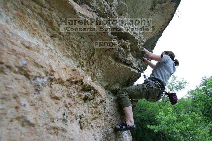 Hannah Norton top rope climbing Diving for Rocks (5.10d), photographed from the third bolt of Magster (5.10a). It was another long day of rock climbing at Seismic Wall on Austin's Barton Creek Greenbelt, Saturday, April 11, 2009.
Filename: SRM_20090411_16142585.JPG
Aperture: f/4.0
Shutter Speed: 1/250
Body: Canon EOS-1D Mark II
Lens: Canon EF 16-35mm f/2.8 L