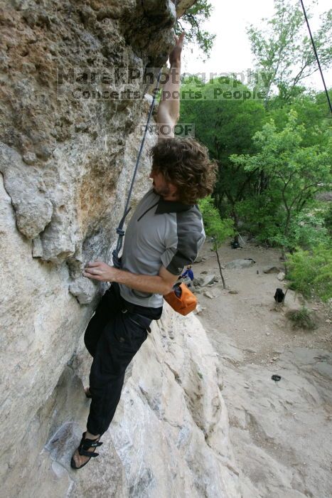 Andrew Dreher top rope climbing Diving for Rocks (5.10d), photographed from the third bolt of Magster (5.10a). It was another long day of rock climbing at Seismic Wall on Austin's Barton Creek Greenbelt, Saturday, April 11, 2009.
Filename: SRM_20090411_16423998.JPG
Aperture: f/5.6
Shutter Speed: 1/320
Body: Canon EOS-1D Mark II
Lens: Canon EF 16-35mm f/2.8 L