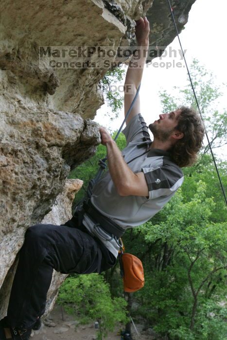 Andrew Dreher top rope climbing Diving for Rocks (5.10d), photographed from the third bolt of Magster (5.10a). It was another long day of rock climbing at Seismic Wall on Austin's Barton Creek Greenbelt, Saturday, April 11, 2009.
Filename: SRM_20090411_16424904.JPG
Aperture: f/5.6
Shutter Speed: 1/320
Body: Canon EOS-1D Mark II
Lens: Canon EF 16-35mm f/2.8 L