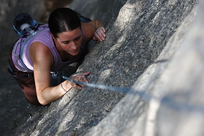 Beth Marek top rope climbing Hollywood (5.7), taken from the anchors of the route. It was Beth's third time outside, and another long day of rock climbing at Seismic Wall on Austin's Barton Creek Greenbelt, Monday, May 25, 2009.
Filename: SRM_20090525_10392341.JPG
Aperture: f/4.0
Shutter Speed: 1/800
Body: Canon EOS-1D Mark II
Lens: Canon EF 80-200mm f/2.8 L