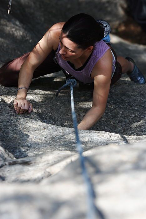 Beth Marek top rope climbing Hollywood (5.7), taken from the anchors of the route. It was Beth's third time outside, and another long day of rock climbing at Seismic Wall on Austin's Barton Creek Greenbelt, Monday, May 25, 2009.
Filename: SRM_20090525_10394951.JPG
Aperture: f/5.6
Shutter Speed: 1/500
Body: Canon EOS-1D Mark II
Lens: Canon EF 80-200mm f/2.8 L