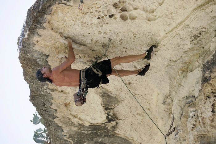 Tyler climbing Lonsome Dove (5.12), the roof above Diving for Rocks. It was another long day of rock climbing at Seismic Wall on Austin's Barton Creek Greenbelt, Sunday, June 7, 2009.
Filename: SRM_20090607_13392684.jpg
Aperture: f/4.0
Shutter Speed: 1/500
Body: Canon EOS-1D Mark II
Lens: Canon EF 80-200mm f/2.8 L