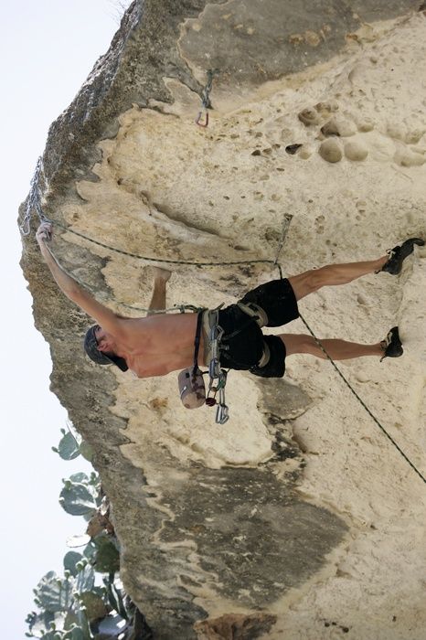 Tyler climbing Lonsome Dove (5.12), the roof above Diving for Rocks. It was another long day of rock climbing at Seismic Wall on Austin's Barton Creek Greenbelt, Sunday, June 7, 2009.
Filename: SRM_20090607_13443601.jpg
Aperture: f/4.0
Shutter Speed: 1/500
Body: Canon EOS-1D Mark II
Lens: Canon EF 80-200mm f/2.8 L