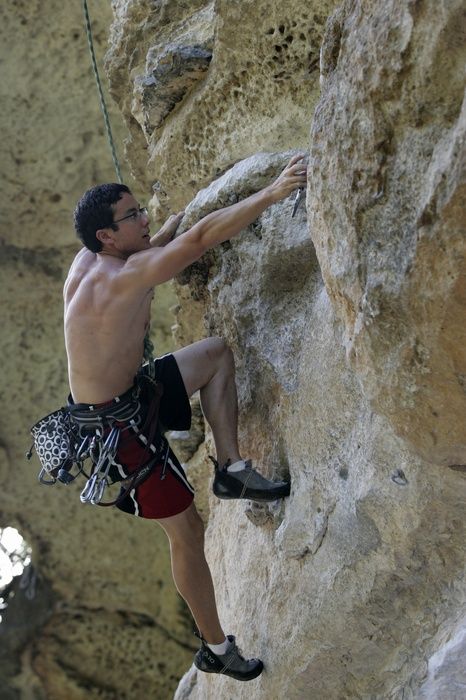 Chris Bottaro on Diving for Rocks (5.10d). It was another long day of rock climbing at Seismic Wall on Austin's Barton Creek Greenbelt, Sunday, June 090607, 2009.
Filename: SRM_20090607_17434443.jpg
Aperture: f/4.0
Shutter Speed: 1/400
Body: Canon EOS-1D Mark II
Lens: Canon EF 80-200mm f/2.8 L