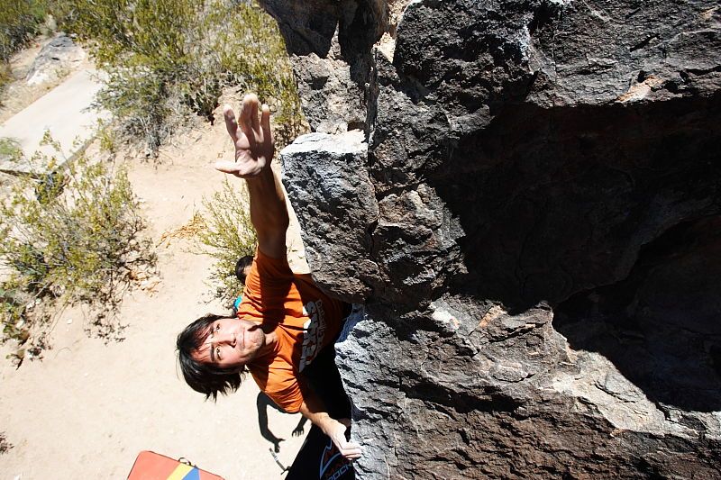 Javier Morales rock climbing in Hueco Tanks State Park and Historic Site during the Hueco Tanks Awesome Fest 2010 trip, Friday, May 21, 2010.
Filename: SRM_20100521_13221661.JPG
Aperture: f/8.0
Shutter Speed: 1/200
Body: Canon EOS-1D Mark II
Lens: Canon EF 16-35mm f/2.8 L