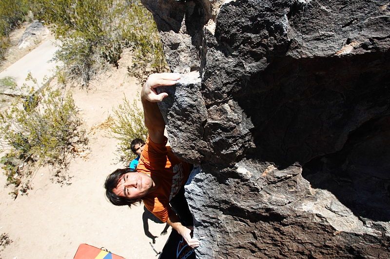 Javier Morales rock climbing in Hueco Tanks State Park and Historic Site during the Hueco Tanks Awesome Fest 2010 trip, Friday, May 21, 2010.
Filename: SRM_20100521_13221662.JPG
Aperture: f/8.0
Shutter Speed: 1/200
Body: Canon EOS-1D Mark II
Lens: Canon EF 16-35mm f/2.8 L