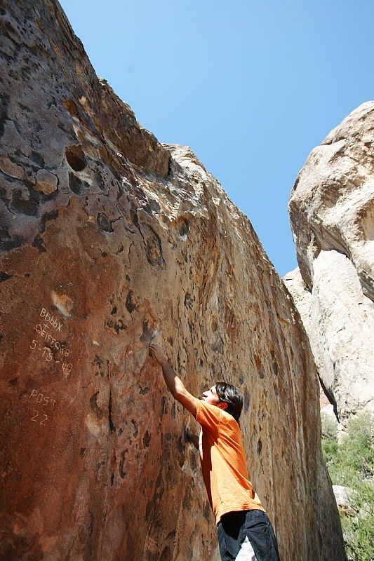 Rock climbing in Hueco Tanks State Park and Historic Site during the Hueco Tanks Awesome Fest 2010 trip, Friday, May 21, 2010.

Filename: SRM_20100521_16253615.JPG
Aperture: f/4.0
Shutter Speed: 1/400
Body: Canon EOS-1D Mark II
Lens: Canon EF 16-35mm f/2.8 L