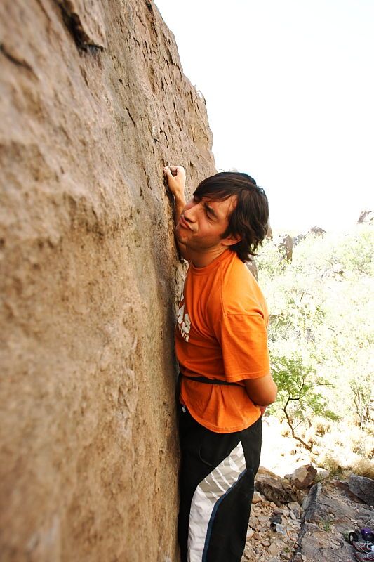 Javier Morales rock climbing in Hueco Tanks State Park and Historic Site during the Hueco Tanks Awesome Fest 2010 trip, Friday, May 21, 2010.
Filename: SRM_20100521_17524866.JPG
Aperture: f/4.0
Shutter Speed: 1/250
Body: Canon EOS-1D Mark II
Lens: Canon EF 16-35mm f/2.8 L