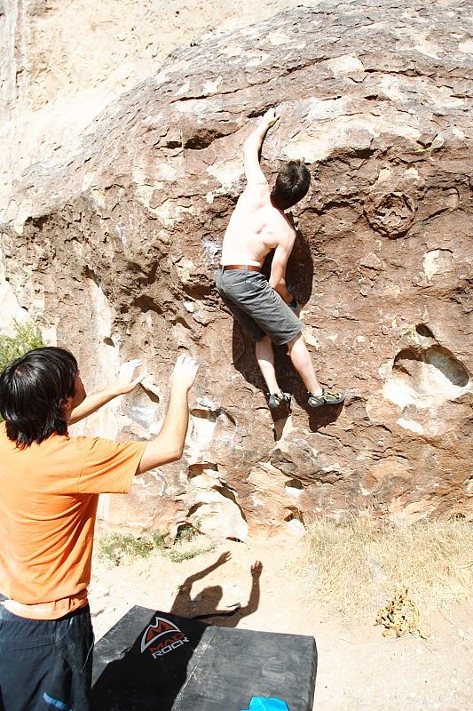 Raanan Robertson rock climbing in Hueco Tanks State Park and Historic Site during the Hueco Tanks Awesome Fest 2010 trip, Friday, May 21, 2010.

Filename: SRM_20100521_18003778.JPG
Aperture: f/3.5
Shutter Speed: 1/2000
Body: Canon EOS-1D Mark II
Lens: Canon EF 16-35mm f/2.8 L