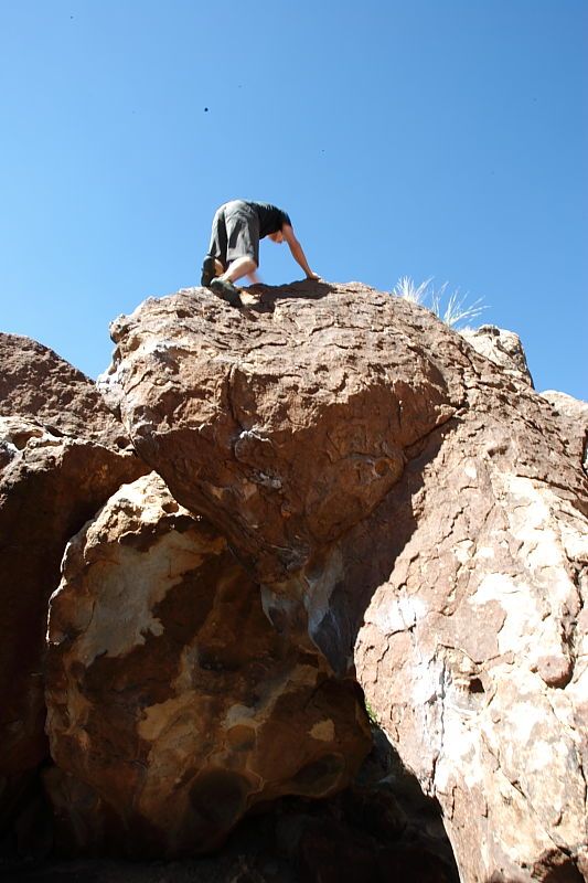 Raanan Robertson rock climbing in Hueco Tanks State Park and Historic Site during the Hueco Tanks Awesome Fest 2010 trip, Saturday, May 22, 2010.
Filename: SRM_20100522_10273283.JPG
Aperture: f/16.0
Shutter Speed: 1/10
Body: Canon EOS-1D Mark II
Lens: Canon EF 16-35mm f/2.8 L