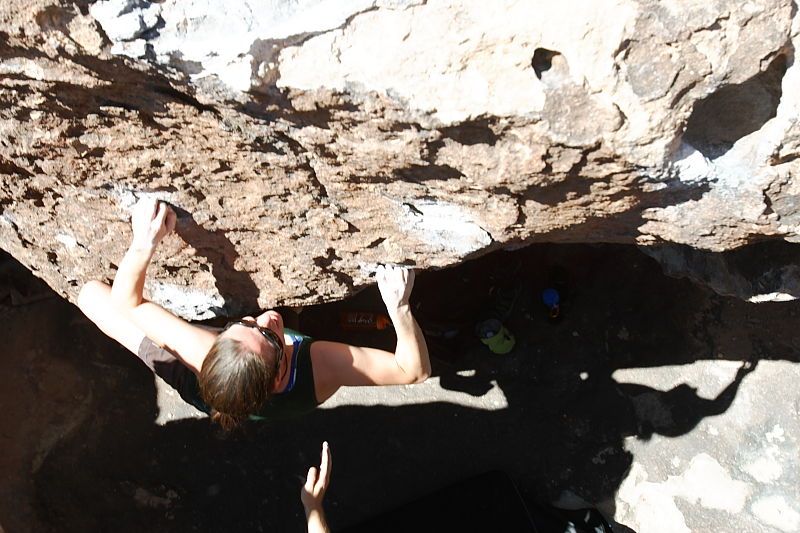 Beth Marek rock climbing in Hueco Tanks State Park and Historic Site during the Hueco Tanks Awesome Fest 2010 trip, Saturday, May 22, 2010.
Filename: SRM_20100522_10423603.JPG
Aperture: f/5.6
Shutter Speed: 1/200
Body: Canon EOS-1D Mark II
Lens: Canon EF 16-35mm f/2.8 L