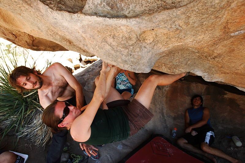 Beth Marek rock climbing on No One Gets Out of Here Alive (V2) in Hueco Tanks State Park and Historic Site during the Hueco Tanks Awesome Fest 2010 trip, Saturday, May 22, 2010.
Filename: SRM_20100522_15321592.JPG
Aperture: f/5.6
Shutter Speed: 1/320
Body: Canon EOS-1D Mark II
Lens: Canon EF 16-35mm f/2.8 L