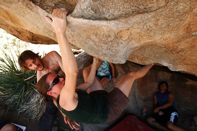 Beth Marek rock climbing on No One Gets Out of Here Alive (V2) in Hueco Tanks State Park and Historic Site during the Hueco Tanks Awesome Fest 2010 trip, Saturday, May 22, 2010.
Filename: SRM_20100522_15321699.JPG
Aperture: f/5.6
Shutter Speed: 1/320
Body: Canon EOS-1D Mark II
Lens: Canon EF 16-35mm f/2.8 L