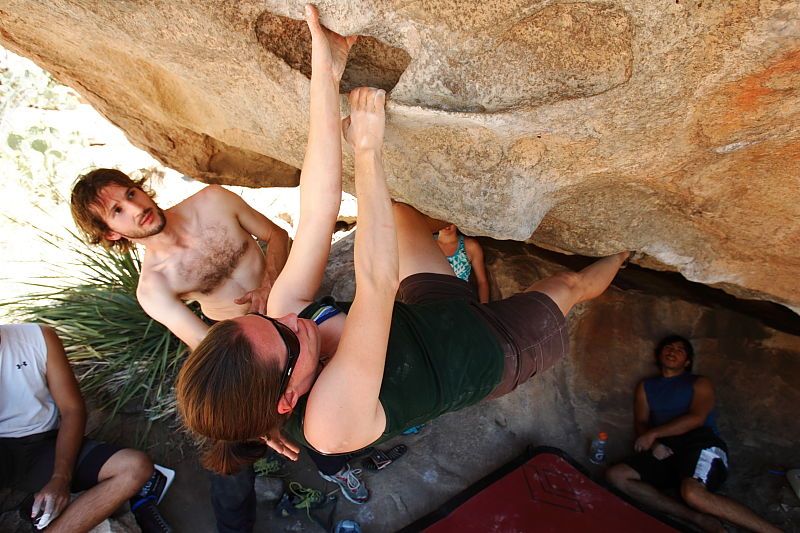 Beth Marek rock climbing on No One Gets Out of Here Alive (V2) in Hueco Tanks State Park and Historic Site during the Hueco Tanks Awesome Fest 2010 trip, Saturday, May 22, 2010.
Filename: SRM_20100522_15321801.JPG
Aperture: f/5.6
Shutter Speed: 1/320
Body: Canon EOS-1D Mark II
Lens: Canon EF 16-35mm f/2.8 L