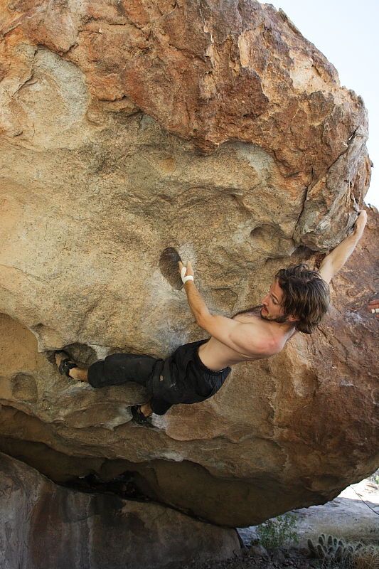 Andrew Dreher rock climbing on No One Gets Out of Here Alive (V2) in Hueco Tanks State Park and Historic Site during the Hueco Tanks Awesome Fest 2010 trip, Sunday, May 23, 2010.
Filename: SRM_20100523_10515944.JPG
Aperture: f/5.6
Shutter Speed: 1/640
Body: Canon EOS-1D Mark II
Lens: Canon EF 16-35mm f/2.8 L