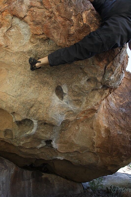 Andrew Dreher rock climbing on No One Gets Out of Here Alive (V2) in Hueco Tanks State Park and Historic Site during the Hueco Tanks Awesome Fest 2010 trip, Sunday, May 23, 2010.

Filename: SRM_20100523_10521560.JPG
Aperture: f/5.6
Shutter Speed: 1/400
Body: Canon EOS-1D Mark II
Lens: Canon EF 16-35mm f/2.8 L