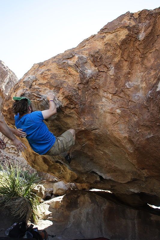 Steve Marek rock climbing on No One Gets Out of Here Alive (V2) in Hueco Tanks State Park and Historic Site during the Hueco Tanks Awesome Fest 2010 trip, Sunday, May 23, 2010.
Filename: SRM_20100523_11112423.JPG
Aperture: f/5.6
Shutter Speed: 1/500
Body: Canon EOS-1D Mark II
Lens: Canon EF 16-35mm f/2.8 L