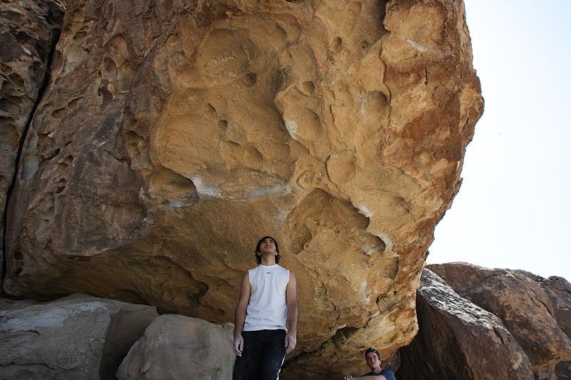 Javier Morales rock climbing in Hueco Tanks State Park and Historic Site during the Hueco Tanks Awesome Fest 2010 trip, Sunday, May 23, 2010.
Filename: SRM_20100523_11505958.JPG
Aperture: f/8.0
Shutter Speed: 1/500
Body: Canon EOS-1D Mark II
Lens: Canon EF 16-35mm f/2.8 L
