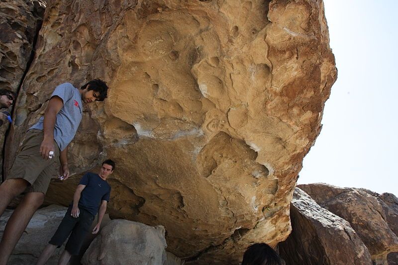 Raanan Robertson rock climbing in Hueco Tanks State Park and Historic Site during the Hueco Tanks Awesome Fest 2010 trip, Sunday, May 23, 2010.
Filename: SRM_20100523_12195781.JPG
Aperture: f/8.0
Shutter Speed: 1/500
Body: Canon EOS-1D Mark II
Lens: Canon EF 16-35mm f/2.8 L