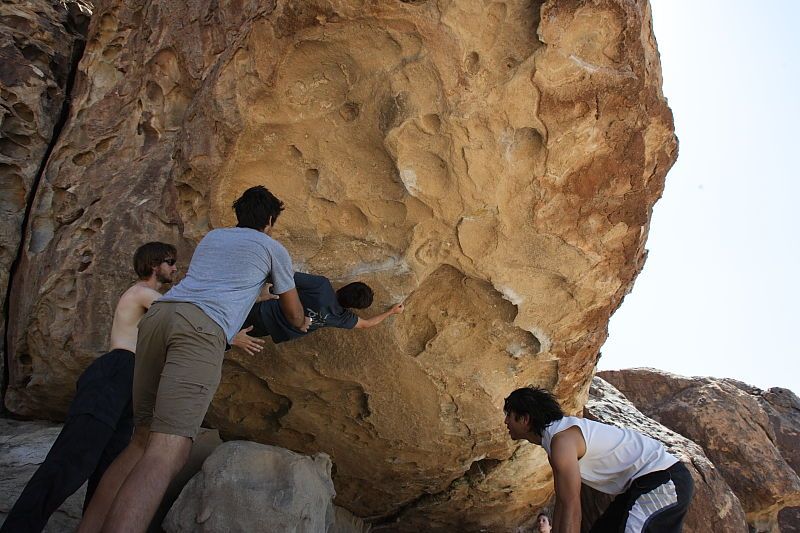 Raanan Robertson rock climbing in Hueco Tanks State Park and Historic Site during the Hueco Tanks Awesome Fest 2010 trip, Sunday, May 23, 2010.

Filename: SRM_20100523_12203986.JPG
Aperture: f/8.0
Shutter Speed: 1/500
Body: Canon EOS-1D Mark II
Lens: Canon EF 16-35mm f/2.8 L