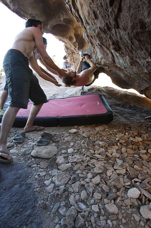 Andrew Dreher rock climbing in Hueco Tanks State Park and Historic Site during the Hueco Tanks Awesome Fest 2010 trip, Sunday, May 23, 2010.
Filename: SRM_20100523_19093263.JPG
Aperture: f/4.0
Shutter Speed: 1/100
Body: Canon EOS-1D Mark II
Lens: Canon EF 16-35mm f/2.8 L