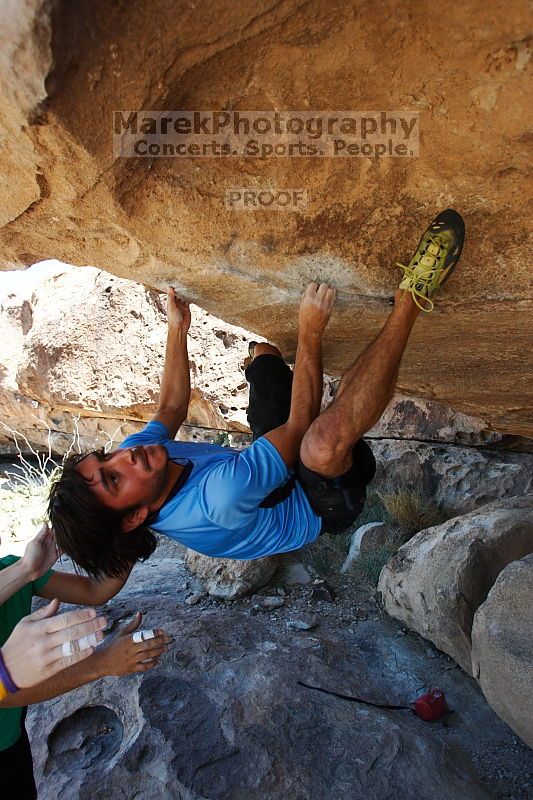 Javier Morales rock climbing on Mexican Chicken (V6) in Hueco Tanks State Park and Historic Site during the Hueco Tanks Awesome Fest 2010 trip, Monday, May 24, 2010.

Filename: SRM_20100524_11550595.JPG
Aperture: f/4.0
Shutter Speed: 1/800
Body: Canon EOS-1D Mark II
Lens: Canon EF 16-35mm f/2.8 L
