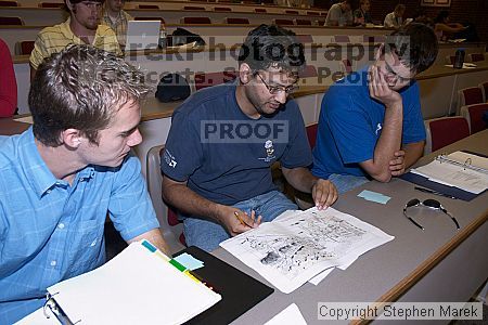 Aaron Bolduc, Aakash Juviwala and Daniel Brooks look over the plans for the new 5th Street Bridge.
Filename: crw_0809_std.jpg
Aperture: f/5.0
Shutter Speed: 1/60
Body: Canon EOS DIGITAL REBEL
Lens: Canon EF-S 18-55mm f/3.5-5.6