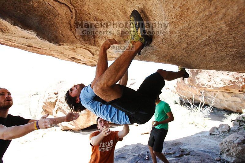 Javier Morales rock climbing on Mexican Chicken (V6) in Hueco Tanks State Park and Historic Site during the Hueco Tanks Awesome Fest 2010 trip, Monday, May 24, 2010.
Filename: SRM_20100524_12145116.JPG
Aperture: f/4.0
Shutter Speed: 1/2500
Body: Canon EOS-1D Mark II
Lens: Canon EF 16-35mm f/2.8 L