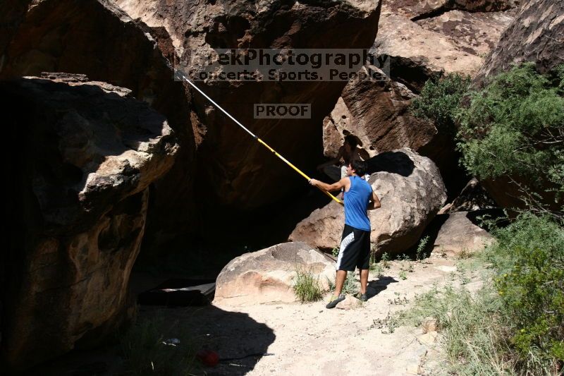 Rock climbing in Hueco Tanks State Park and Historic Site during the Hueco Tanks Awesome Fest 2.0 trip, Saturday, September 04, 2010.

Filename: SRM_20100904_12005926.JPG
Aperture: f/4.0
Shutter Speed: 1/6400
Body: Canon EOS 20D
Lens: Canon EF 16-35mm f/2.8 L