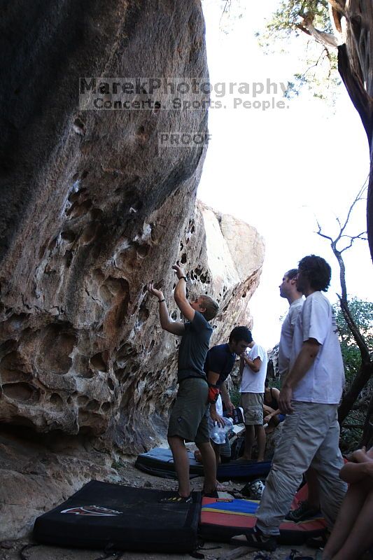 Rock climbing in Hueco Tanks State Park and Historic Site during the Hueco Tanks Awesome Fest 2.0 trip, Sunday, September 05, 2010.
Filename: SRM_20100905_18123873.JPG
Aperture: f/2.8
Shutter Speed: 1/640
Body: Canon EOS 20D
Lens: Canon EF 16-35mm f/2.8 L