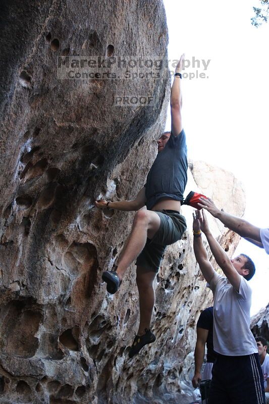 Rock climbing in Hueco Tanks State Park and Historic Site during the Hueco Tanks Awesome Fest 2.0 trip, Sunday, September 05, 2010.
Filename: SRM_20100905_18125476.JPG
Aperture: f/2.8
Shutter Speed: 1/500
Body: Canon EOS 20D
Lens: Canon EF 16-35mm f/2.8 L