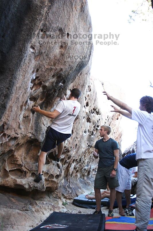 Rock climbing in Hueco Tanks State Park and Historic Site during the Hueco Tanks Awesome Fest 2.0 trip, Sunday, September 05, 2010.
Filename: SRM_20100905_18134278.JPG
Aperture: f/2.8
Shutter Speed: 1/320
Body: Canon EOS 20D
Lens: Canon EF 16-35mm f/2.8 L